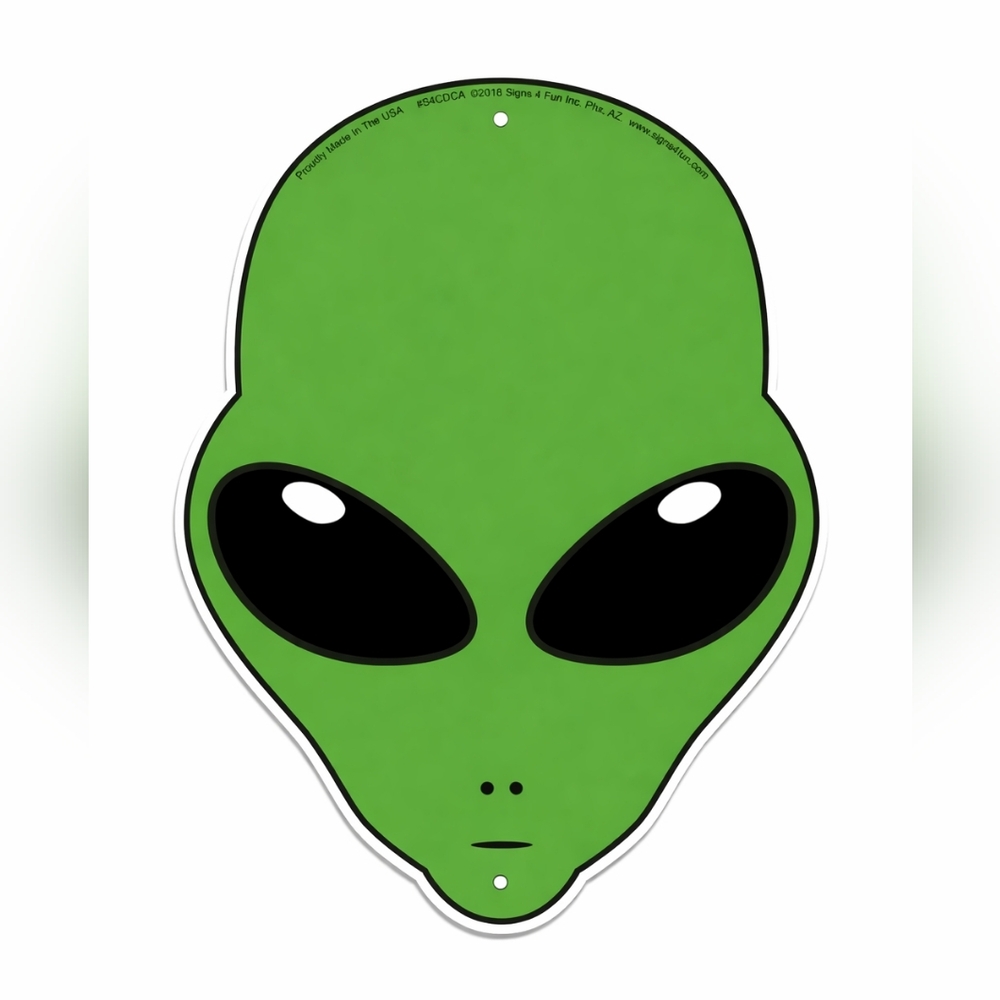 Alien Head Embossed Metal Sign – 12" H × 8" W